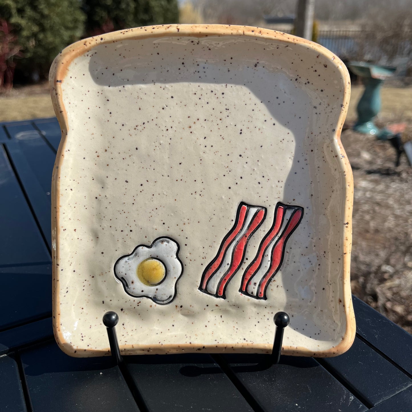 Medium Ceramic Toast / Bread Plate - Eggs & Bacon