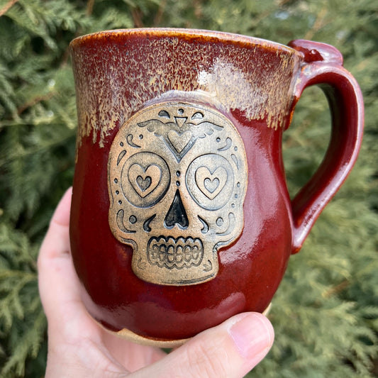 16 oz Ceramic Mug - Sugar Skull Red