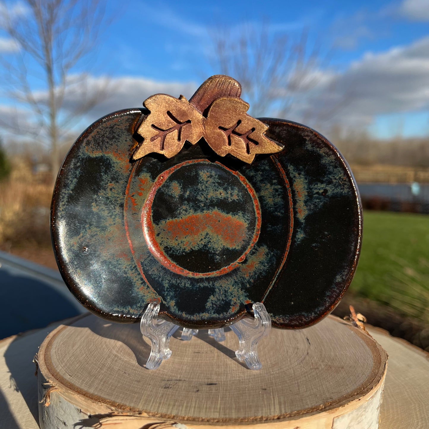 Ceramic Trinket Dish - Pumpkin Black & Rust