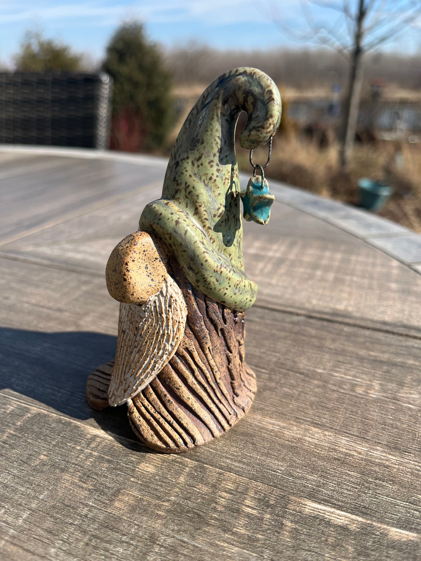 Ceramic Gnome - Green & Woodgrain