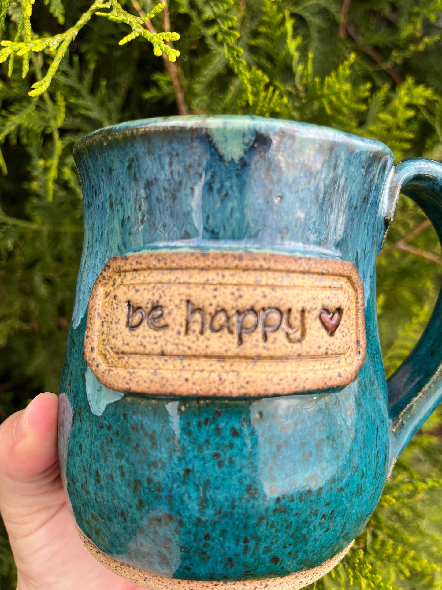 16 oz Ceramic Mug - Be Happy Turquoise