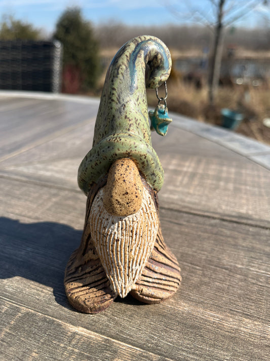 Ceramic Gnome - Green & Woodgrain