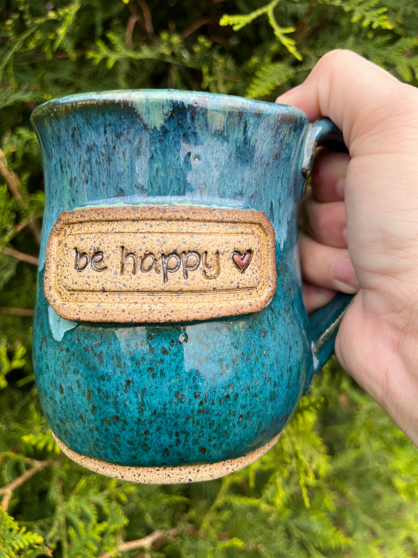 16 oz Ceramic Mug - Be Happy Turquoise