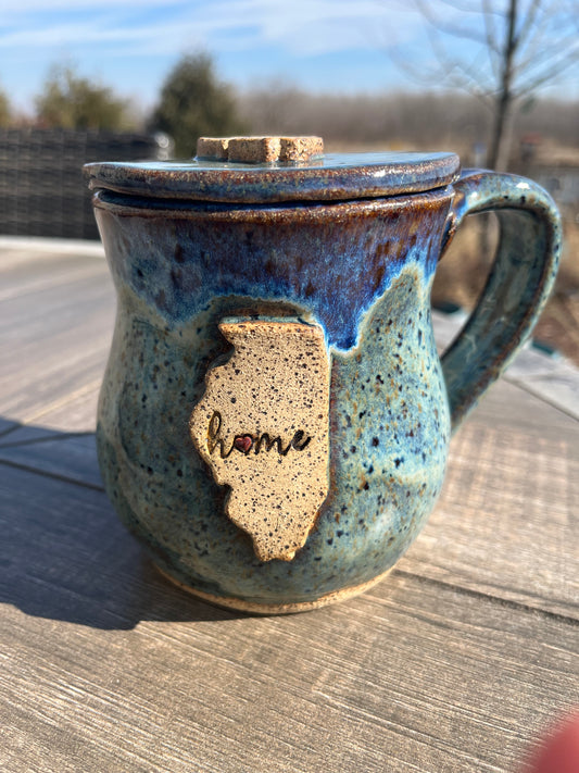 16 oz Ceramic Mug & Topper - Illinois Home Blue